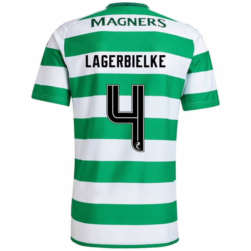 Niño Camiseta Gustaf Lagerbielke #4 Verde Blanco 1ª Equipación 2024/25 La Camisa