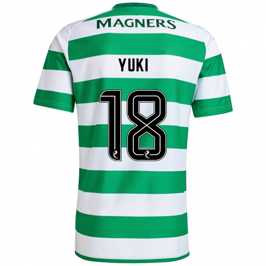 Niño Camiseta Yuki Kobayashi #18 Verde Blanco 1ª Equipación 2024/25 La Camisa