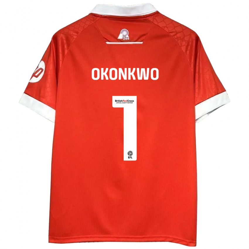 Niño Camiseta Arthur Okonkwo #1 Rojo Blanco 1ª Equipación 2024/25 La Camisa