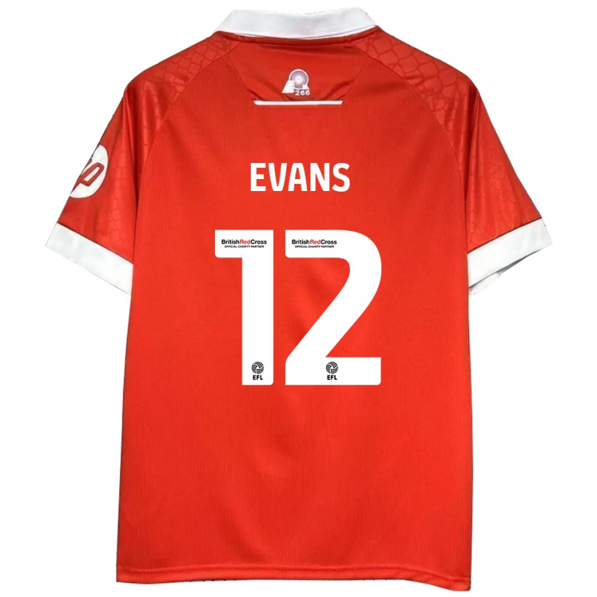 Niño Camiseta George Evans #12 Rojo Blanco 1ª Equipación 2024/25 La Camisa