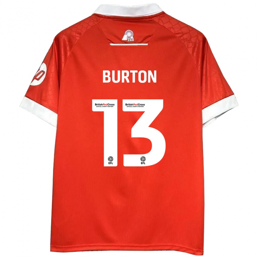 Niño Camiseta Callum Burton #13 Rojo Blanco 1ª Equipación 2024/25 La Camisa