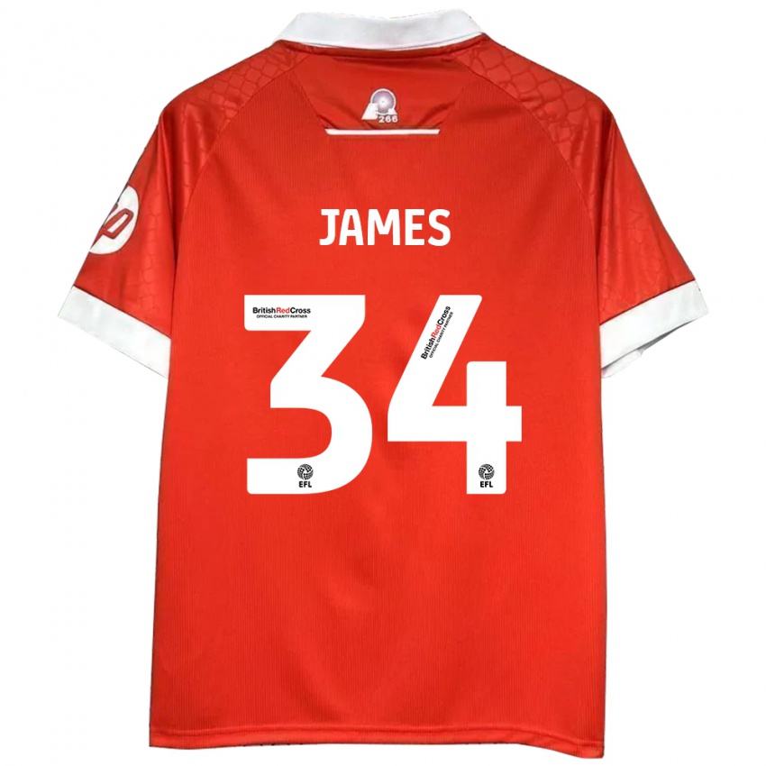 Niño Camiseta Aaron James #34 Rojo Blanco 1ª Equipación 2024/25 La Camisa