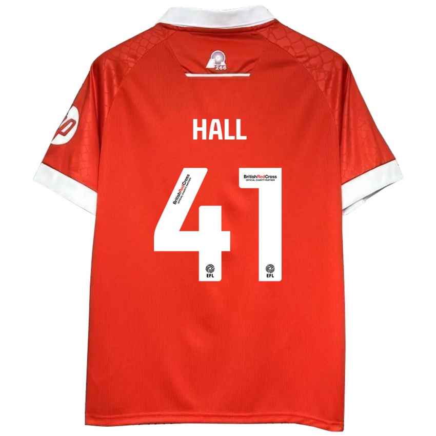 Niño Camiseta Liam Hall #41 Rojo Blanco 1ª Equipación 2024/25 La Camisa