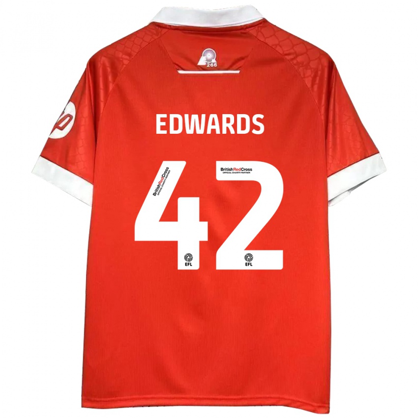 Niño Camiseta Callum Edwards #42 Rojo Blanco 1ª Equipación 2024/25 La Camisa