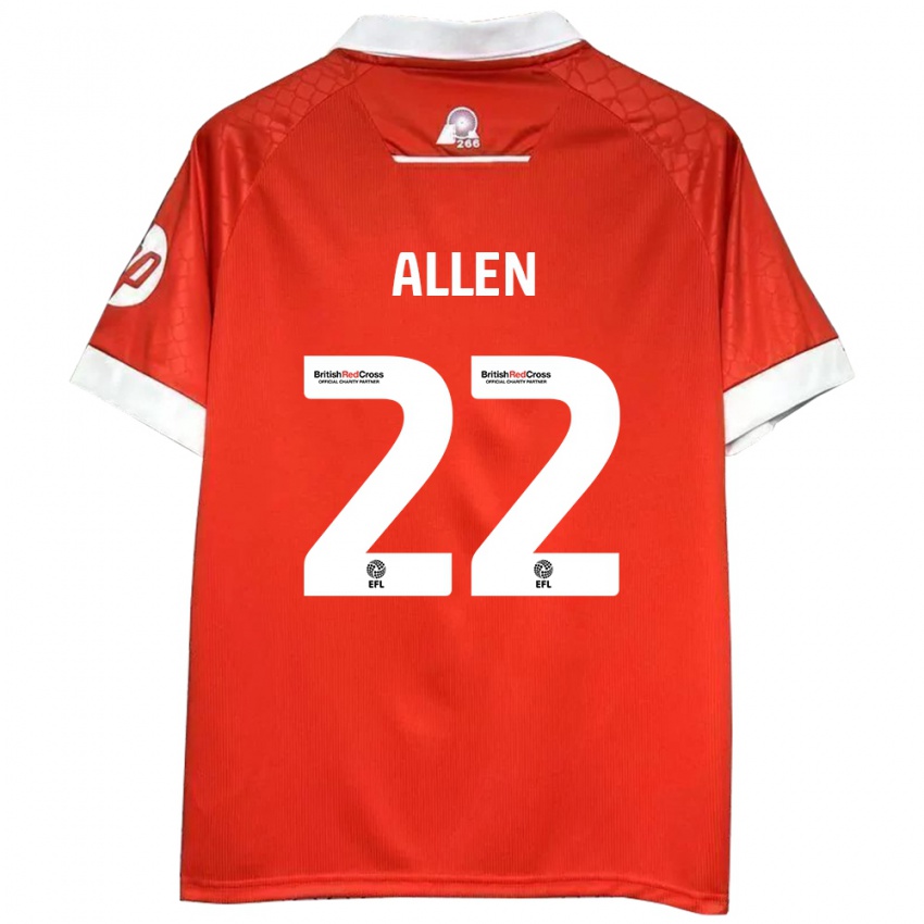 Niño Camiseta Keren Allen #22 Rojo Blanco 1ª Equipación 2024/25 La Camisa