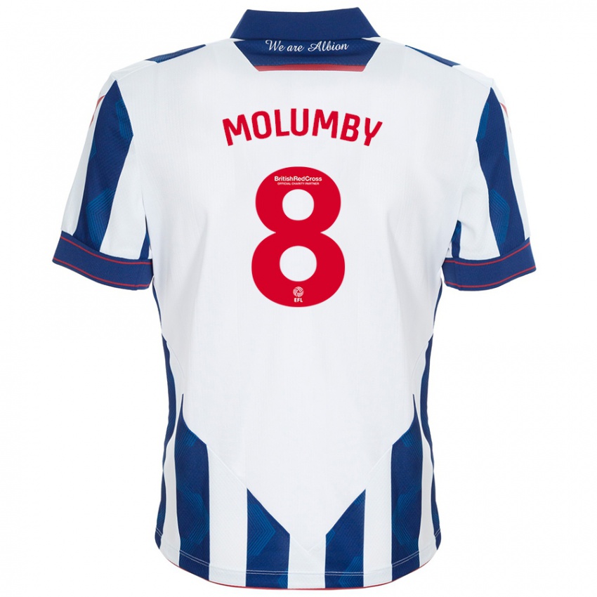 Niño Camiseta Jayson Molumby #8 Blanco Azul Oscuro 1ª Equipación 2024/25 La Camisa