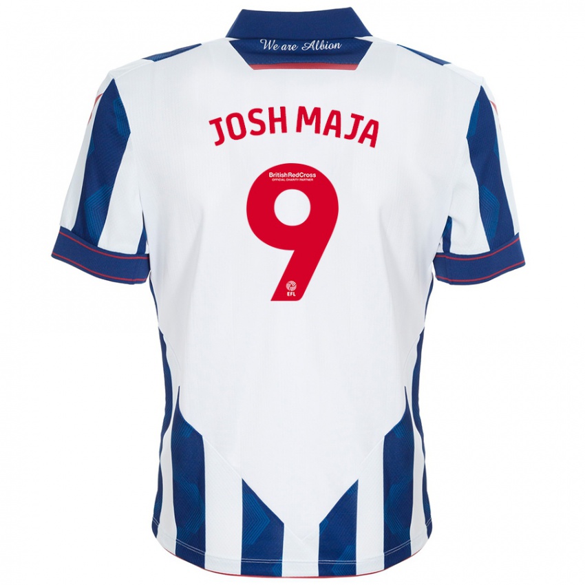 Niño Camiseta Josh Maja #9 Blanco Azul Oscuro 1ª Equipación 2024/25 La Camisa