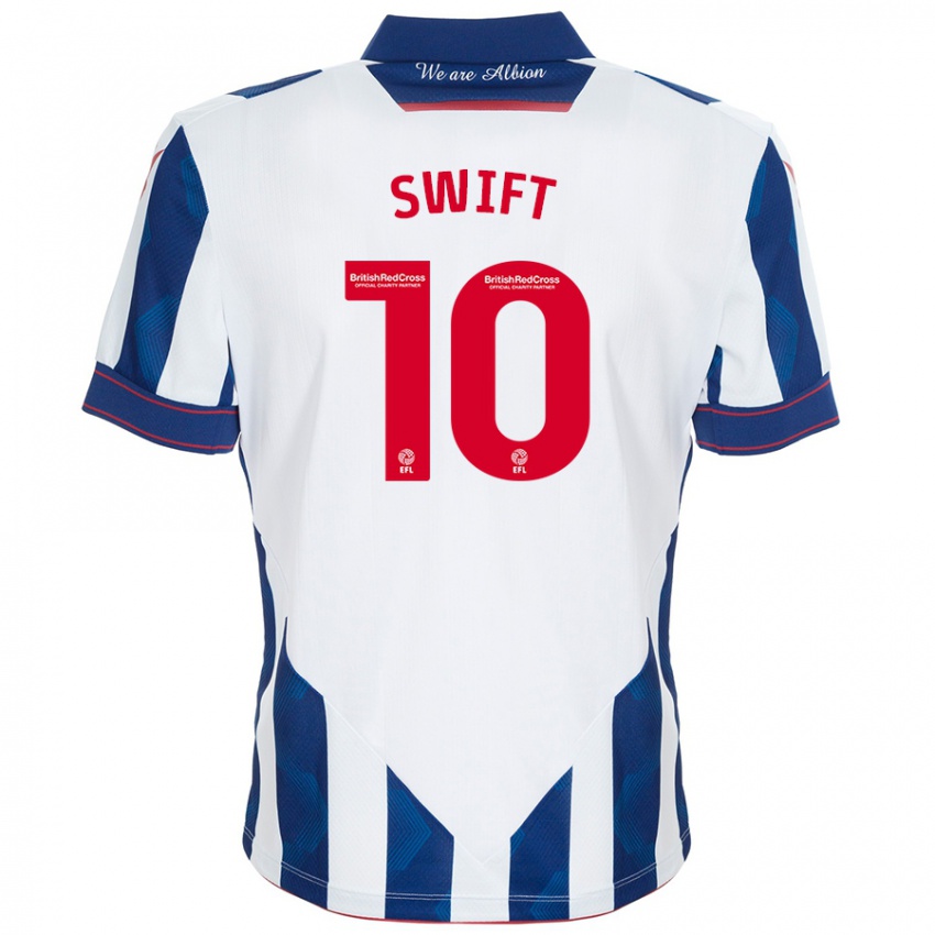 Niño Camiseta John Swift #10 Blanco Azul Oscuro 1ª Equipación 2024/25 La Camisa