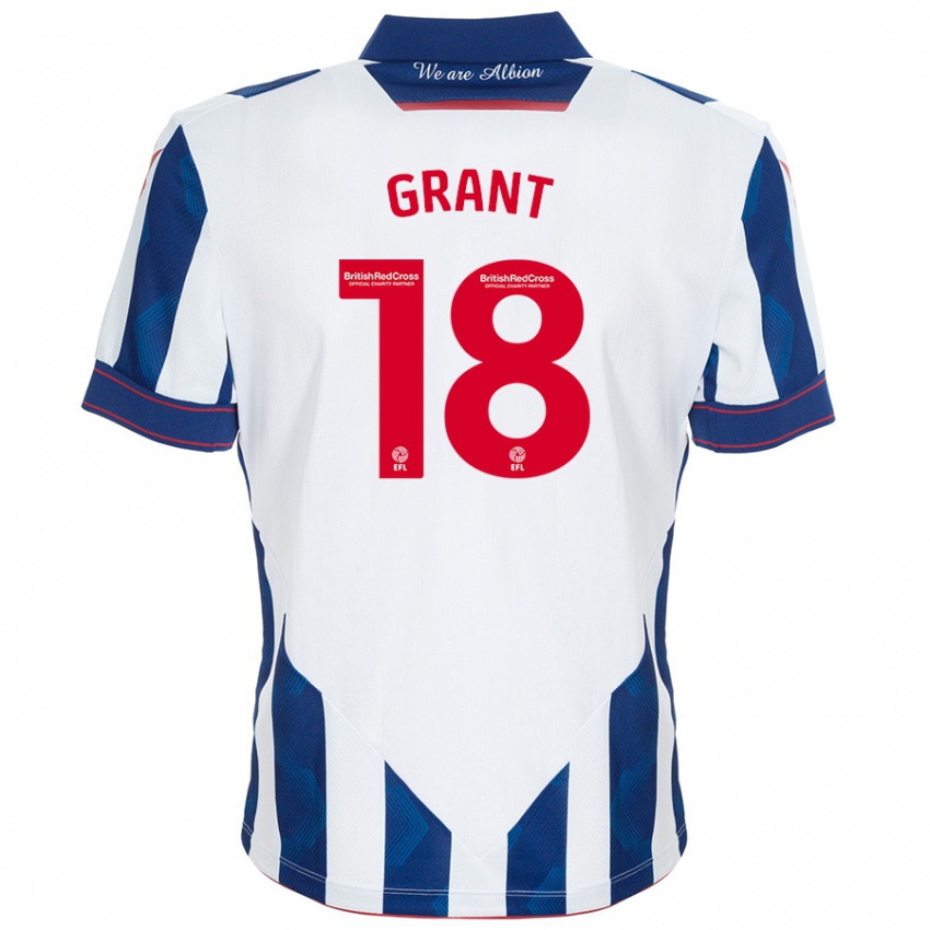 Niño Camiseta Karlan Grant #18 Blanco Azul Oscuro 1ª Equipación 2024/25 La Camisa