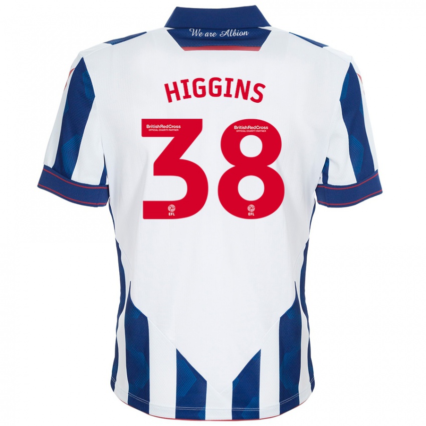 Niño Camiseta Akeel Higgins #38 Blanco Azul Oscuro 1ª Equipación 2024/25 La Camisa