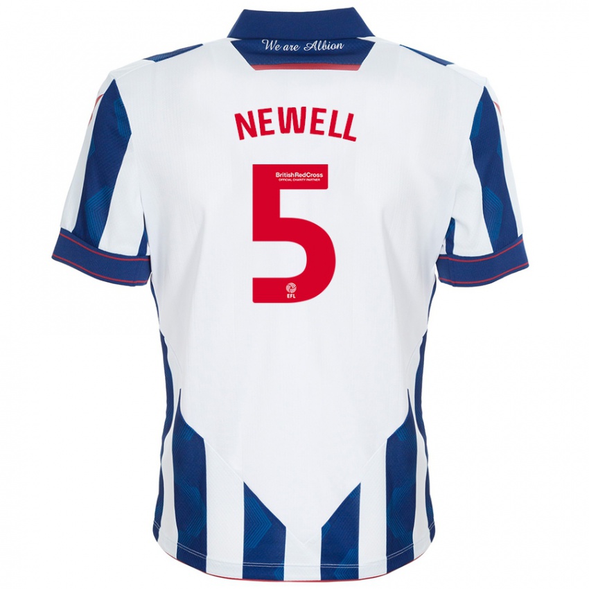 Niño Camiseta Lucy Newell #5 Blanco Azul Oscuro 1ª Equipación 2024/25 La Camisa