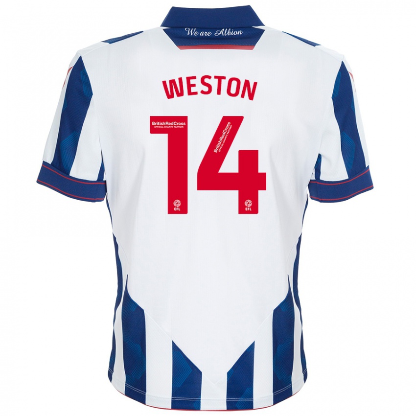 Niño Camiseta Steph Weston #14 Blanco Azul Oscuro 1ª Equipación 2024/25 La Camisa