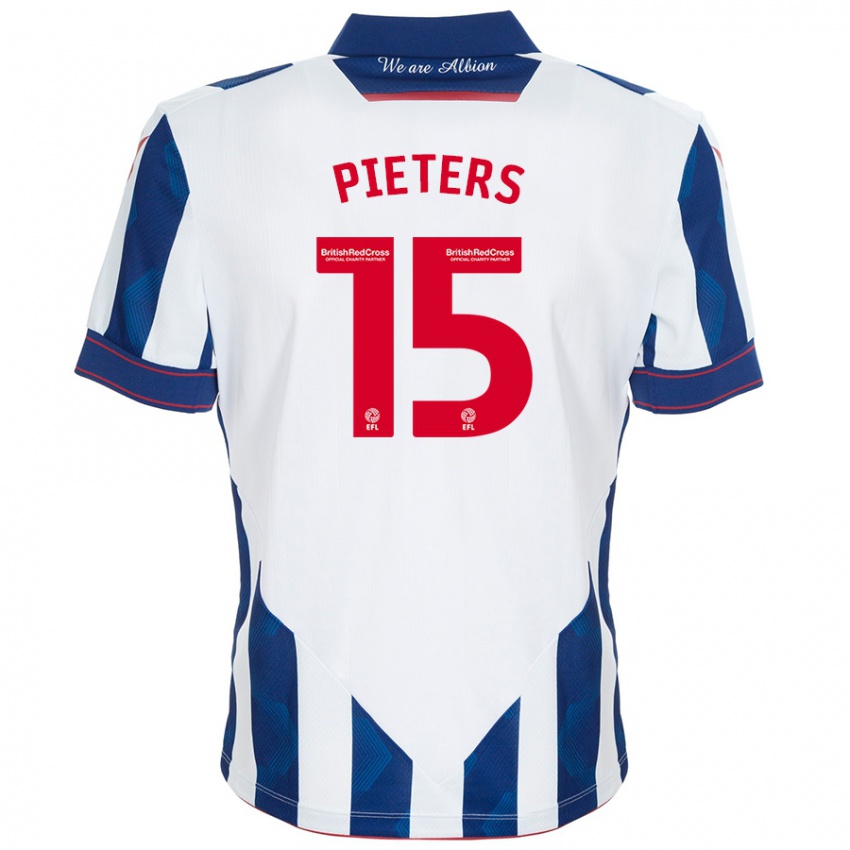 Niño Camiseta Erik Pieters #15 Blanco Azul Oscuro 1ª Equipación 2024/25 La Camisa