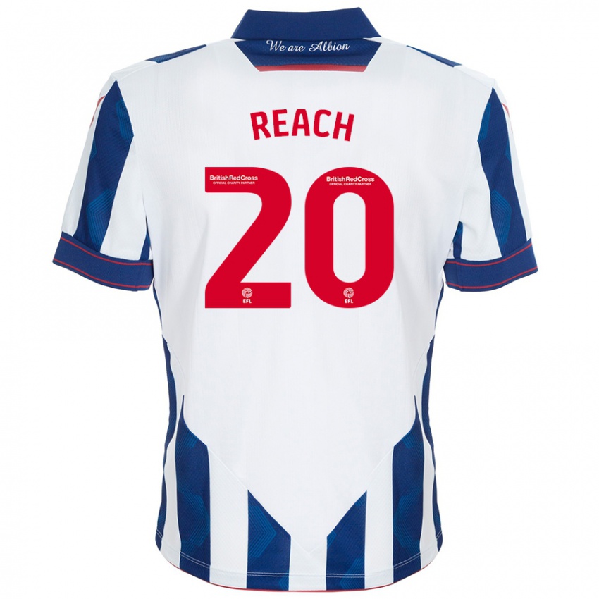 Niño Camiseta Adam Reach #20 Blanco Azul Oscuro 1ª Equipación 2024/25 La Camisa