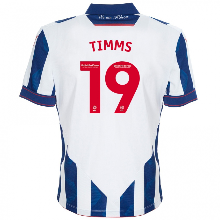 Niño Camiseta Maria Timms #19 Blanco Azul Oscuro 1ª Equipación 2024/25 La Camisa