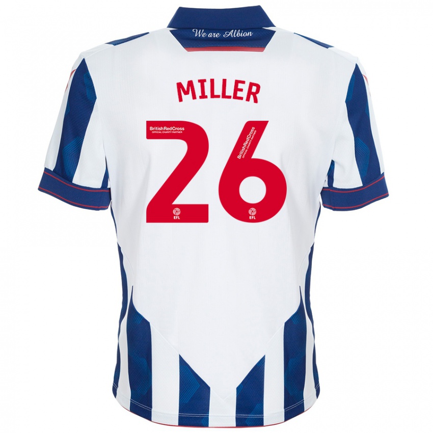 Niño Camiseta Nna Miller #26 Blanco Azul Oscuro 1ª Equipación 2024/25 La Camisa