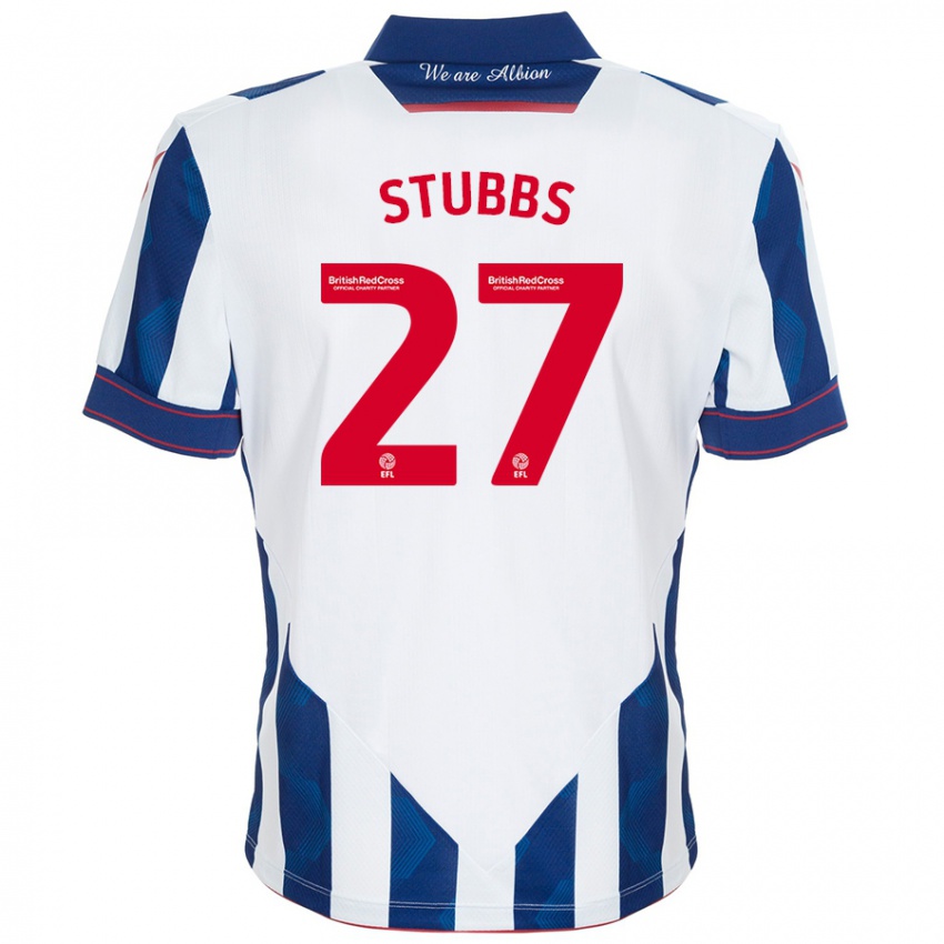 Niño Camiseta Olivia Stubbs #27 Blanco Azul Oscuro 1ª Equipación 2024/25 La Camisa