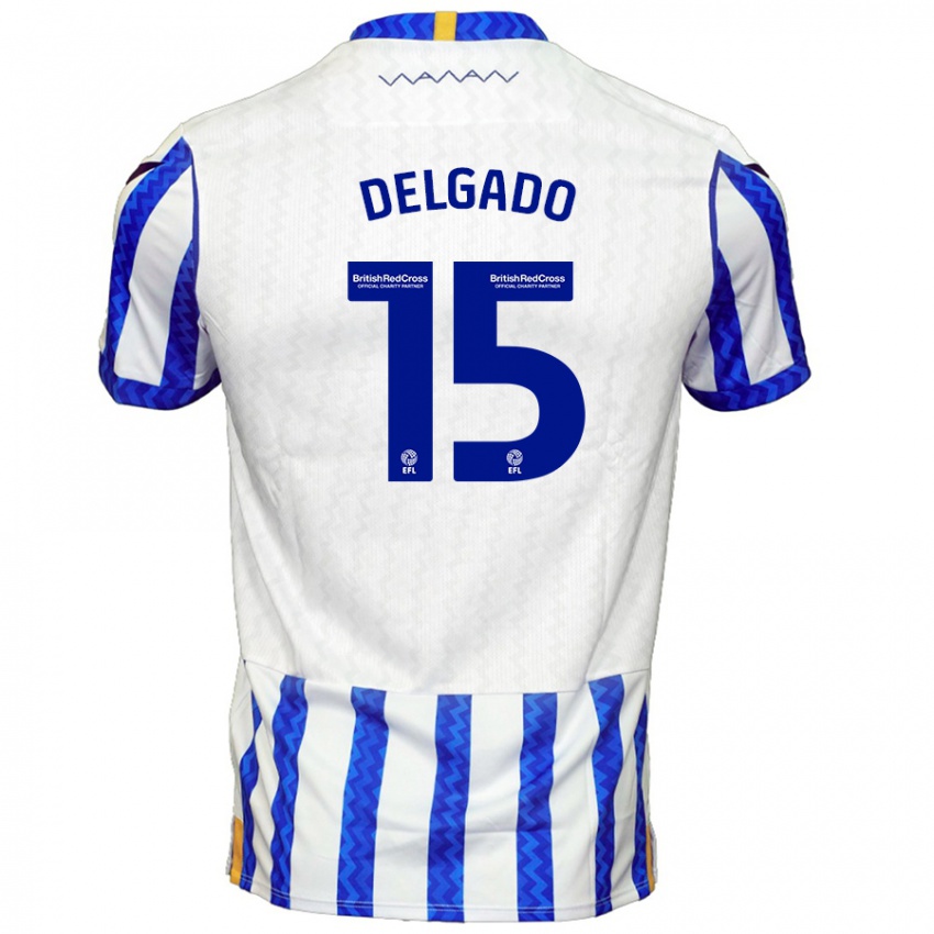 Niño Camiseta Juan Delgado #15 Azul Blanco 1ª Equipación 2024/25 La Camisa