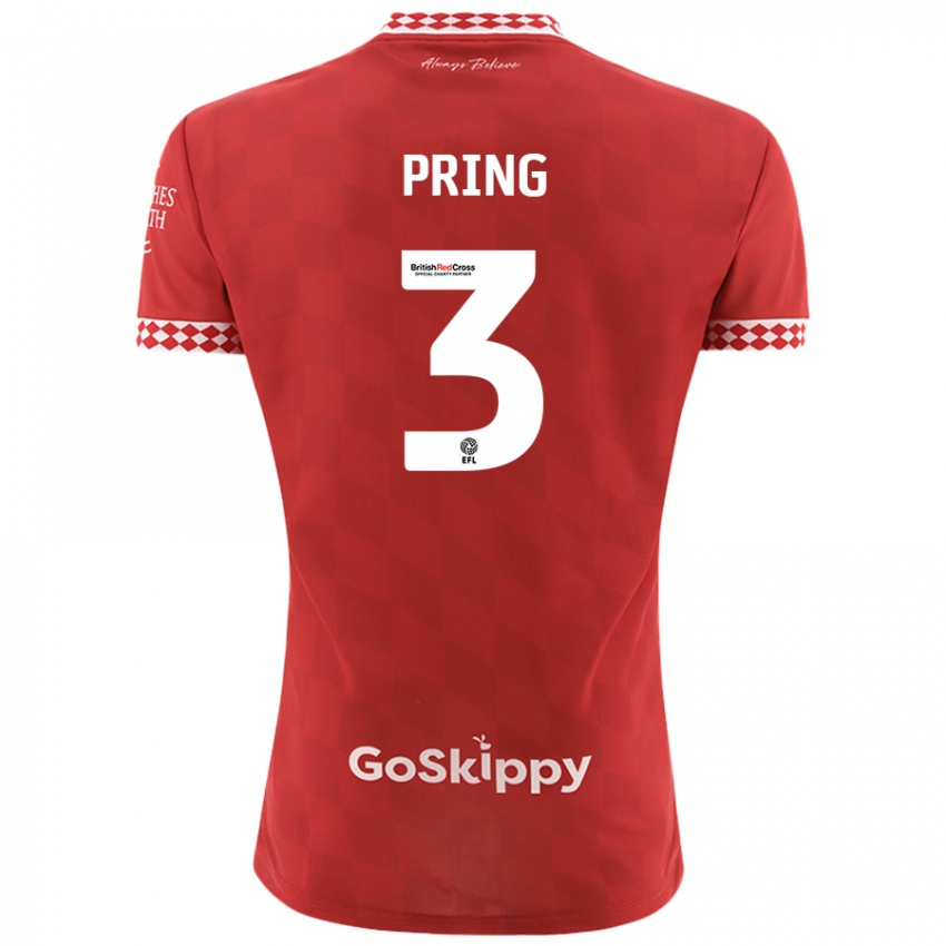 Niño Camiseta Cameron Pring #3 Rojo 1ª Equipación 2024/25 La Camisa