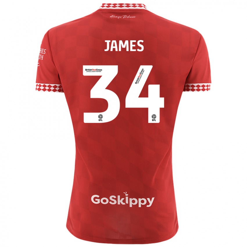 Niño Camiseta Joseph James #34 Rojo 1ª Equipación 2024/25 La Camisa