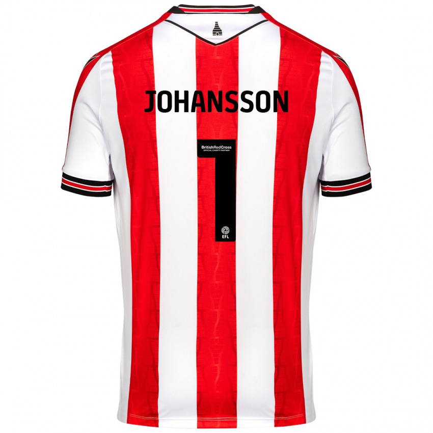 Niño Camiseta Viktor Johansson #1 Rojo Blanco 1ª Equipación 2024/25 La Camisa