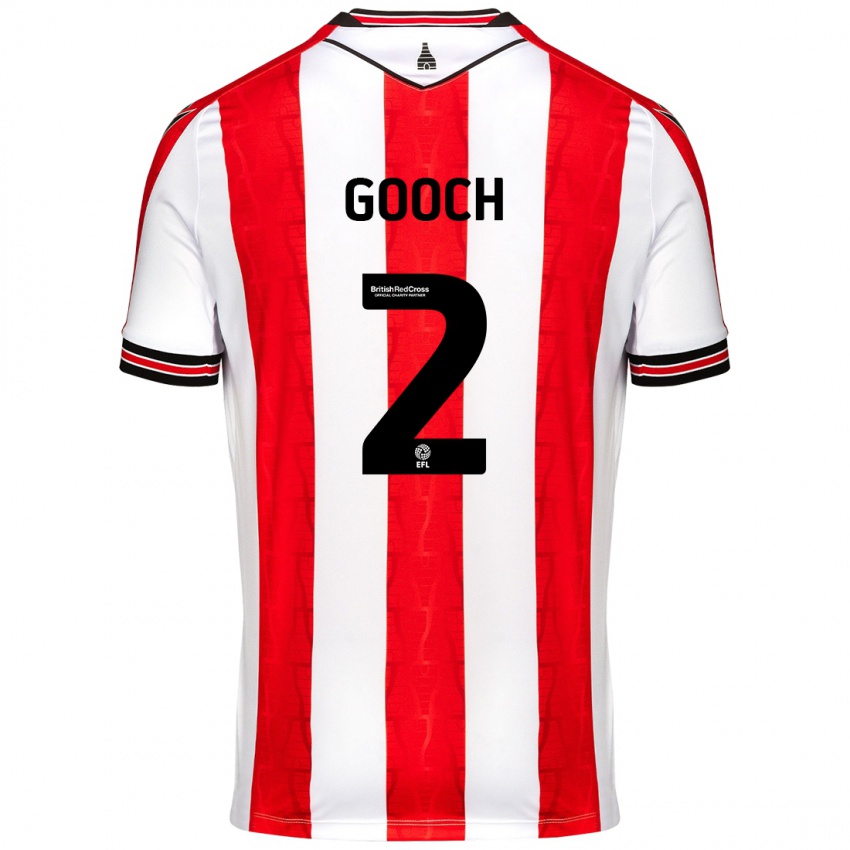 Niño Camiseta Lynden Gooch #2 Rojo Blanco 1ª Equipación 2024/25 La Camisa