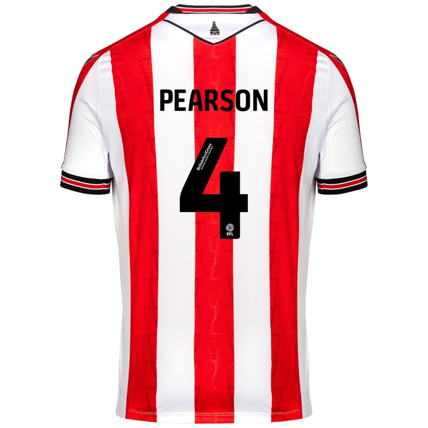 Niño Camiseta Ben Pearson #4 Rojo Blanco 1ª Equipación 2024/25 La Camisa