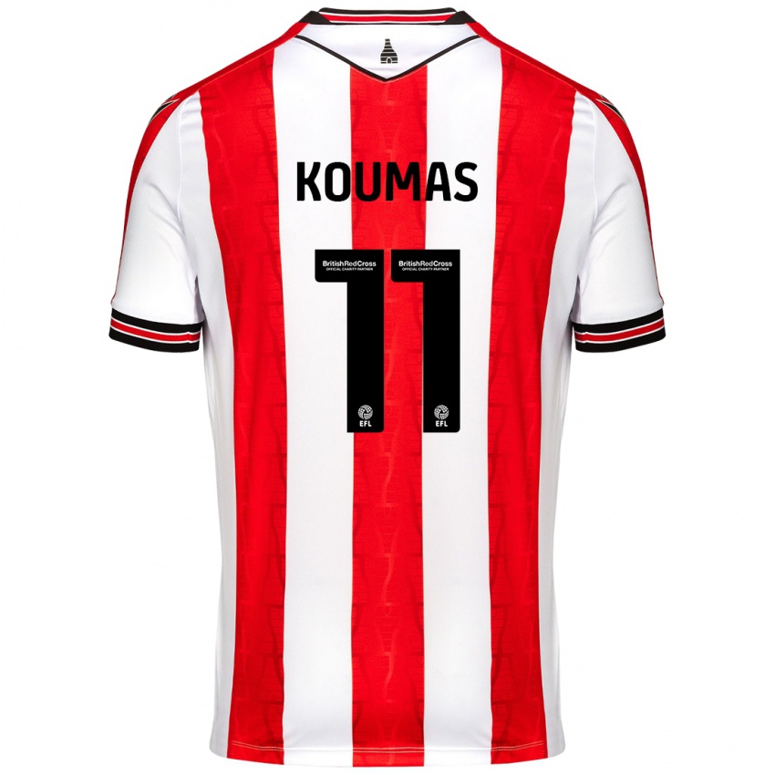 Niño Camiseta Lewis Koumas #11 Rojo Blanco 1ª Equipación 2024/25 La Camisa