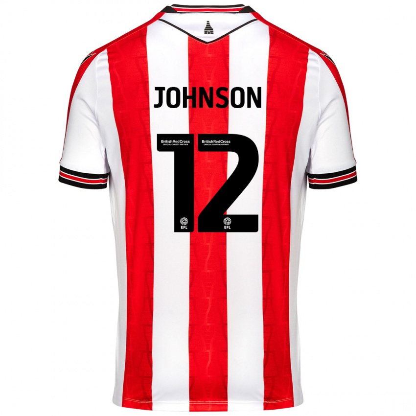 Niño Camiseta Daniel Johnson #12 Rojo Blanco 1ª Equipación 2024/25 La Camisa