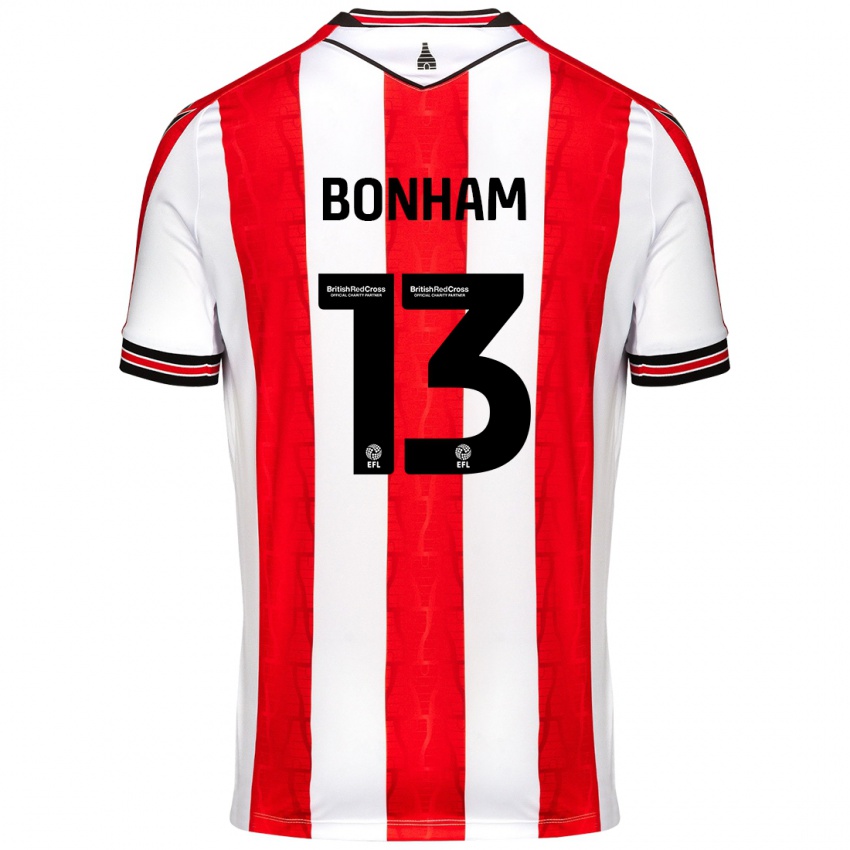 Niño Camiseta Jack Bonham #13 Rojo Blanco 1ª Equipación 2024/25 La Camisa