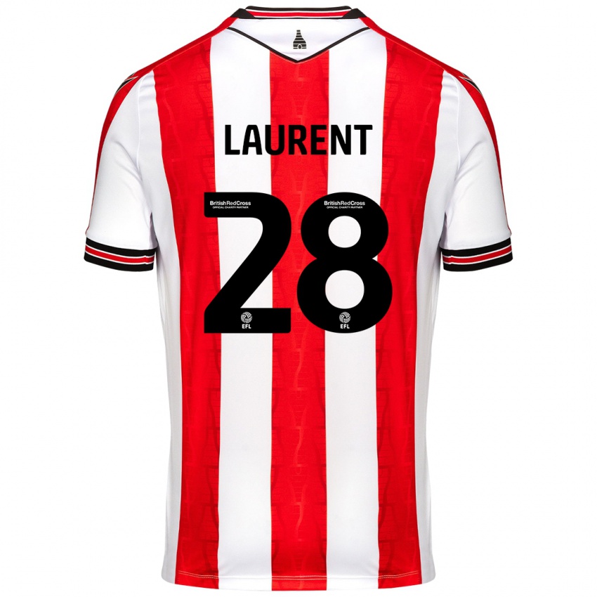 Niño Camiseta Josh Laurent #28 Rojo Blanco 1ª Equipación 2024/25 La Camisa