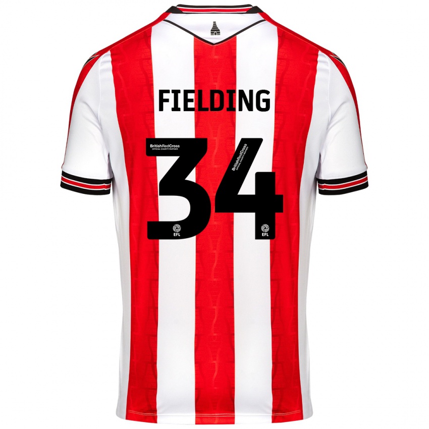 Niño Camiseta Frank Fielding #34 Rojo Blanco 1ª Equipación 2024/25 La Camisa