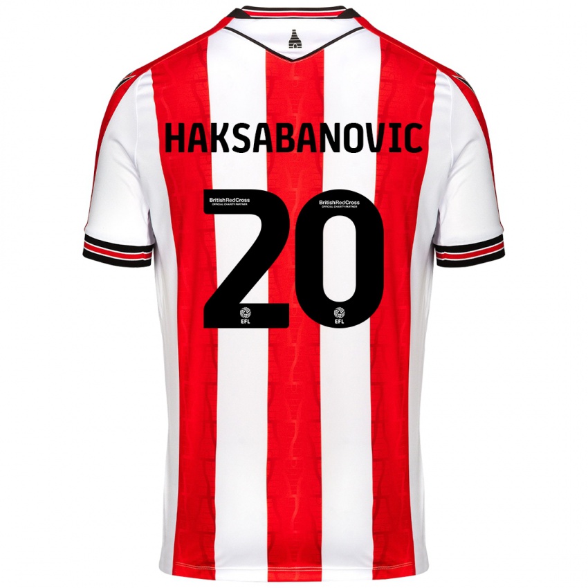 Niño Camiseta Sead Hakšabanović #20 Rojo Blanco 1ª Equipación 2024/25 La Camisa