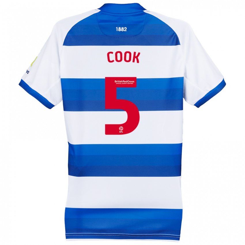 Niño Camiseta Steve Cook #5 Blanco Azul 1ª Equipación 2024/25 La Camisa