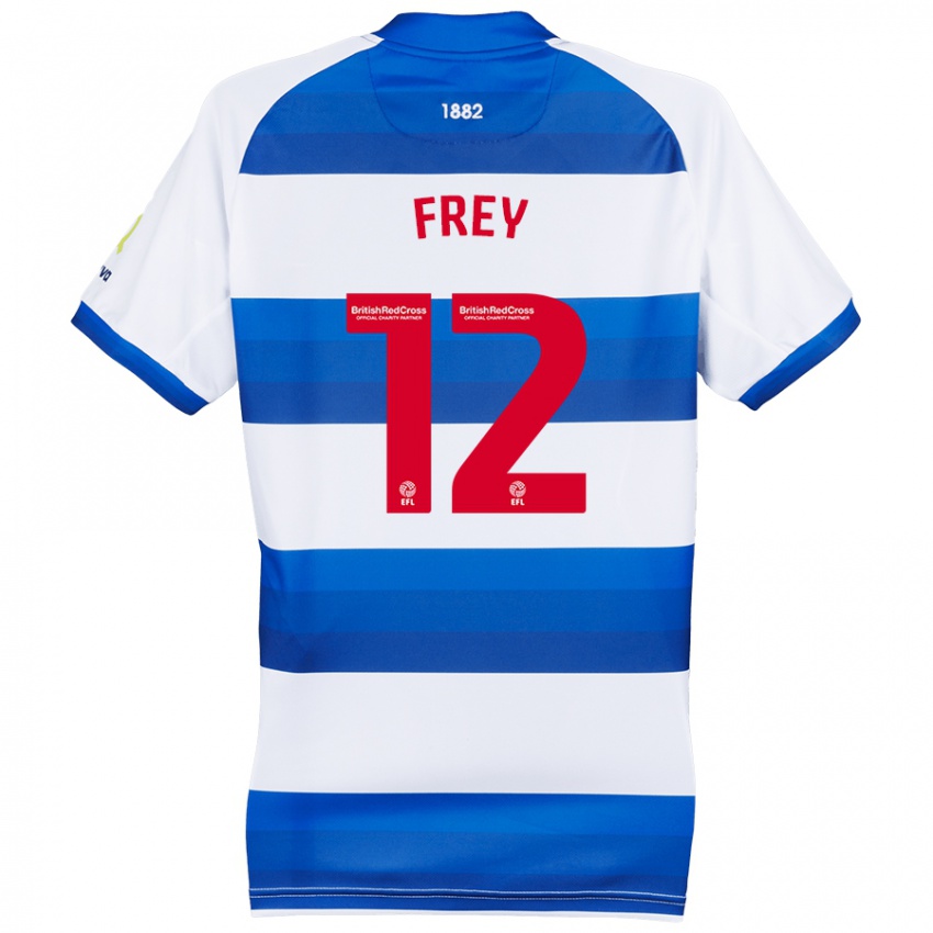 Niño Camiseta Michael Frey #12 Blanco Azul 1ª Equipación 2024/25 La Camisa