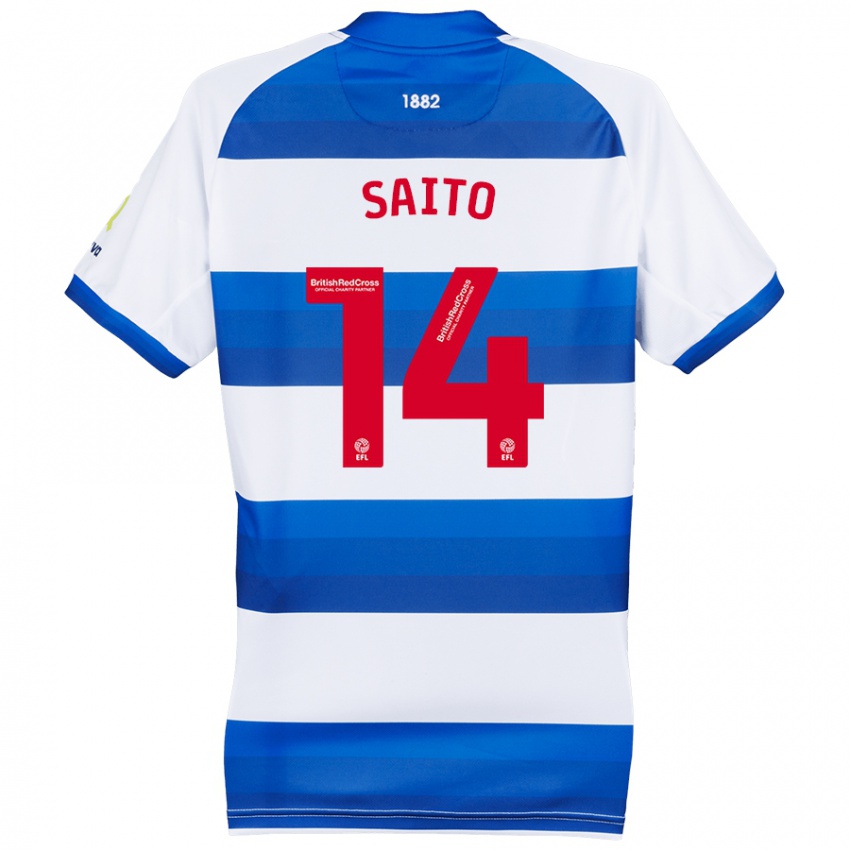 Niño Camiseta Koki Saito #14 Blanco Azul 1ª Equipación 2024/25 La Camisa