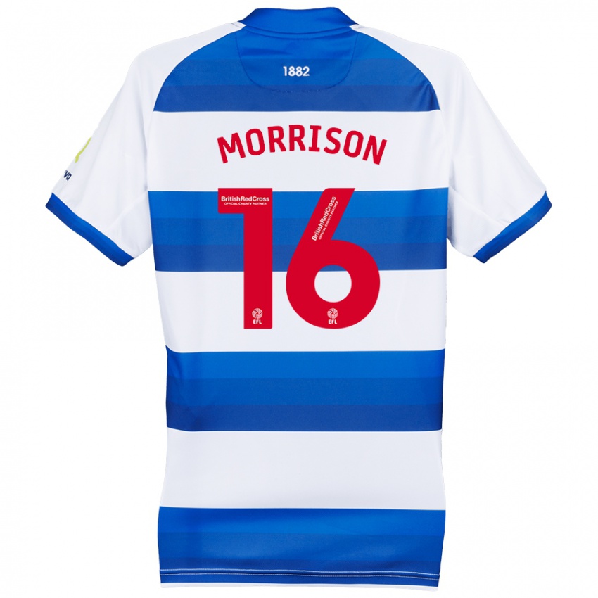 Niño Camiseta Liam Morrison #16 Blanco Azul 1ª Equipación 2024/25 La Camisa