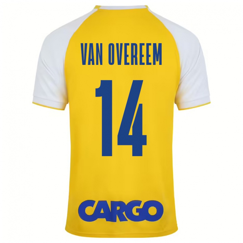 Niño Camiseta Joris Van Overeem #14 Amarillo Blanco 1ª Equipación 2024/25 La Camisa