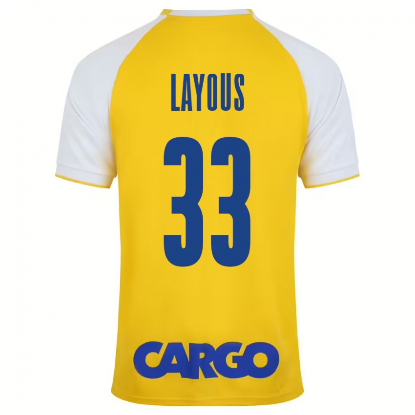 Niño Camiseta Hisham Layous #33 Amarillo Blanco 1ª Equipación 2024/25 La Camisa