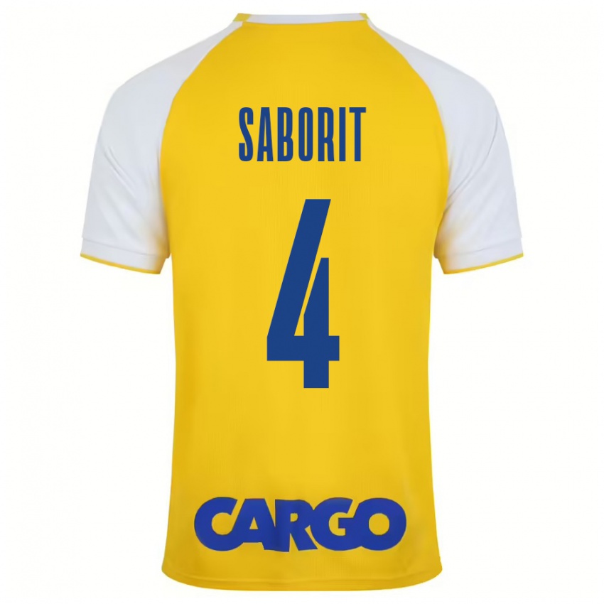 Niño Camiseta Enric Saborit #4 Amarillo Blanco 1ª Equipación 2024/25 La Camisa