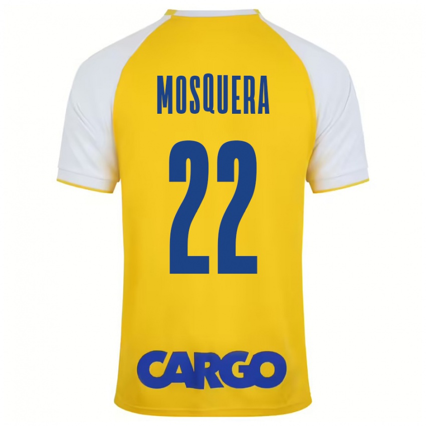 Niño Camiseta Orlando Mosquera #22 Amarillo Blanco 1ª Equipación 2024/25 La Camisa