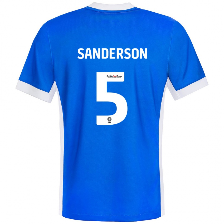 Niño Camiseta Dion Sanderson #5 Azul Blanco 1ª Equipación 2024/25 La Camisa