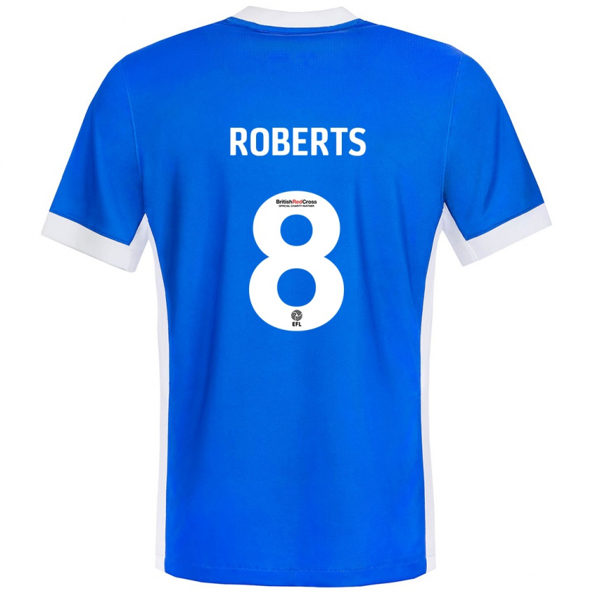 Niño Camiseta Tyler Roberts #8 Azul Blanco 1ª Equipación 2024/25 La Camisa