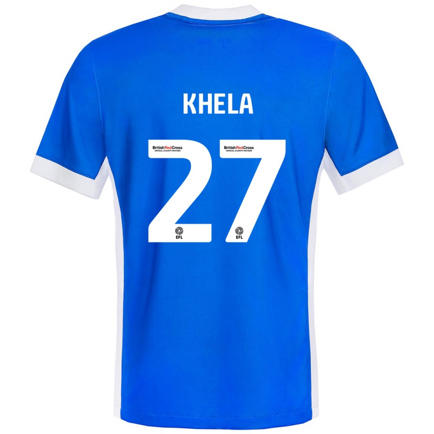 Niño Camiseta Brandon Khela #27 Azul Blanco 1ª Equipación 2024/25 La Camisa