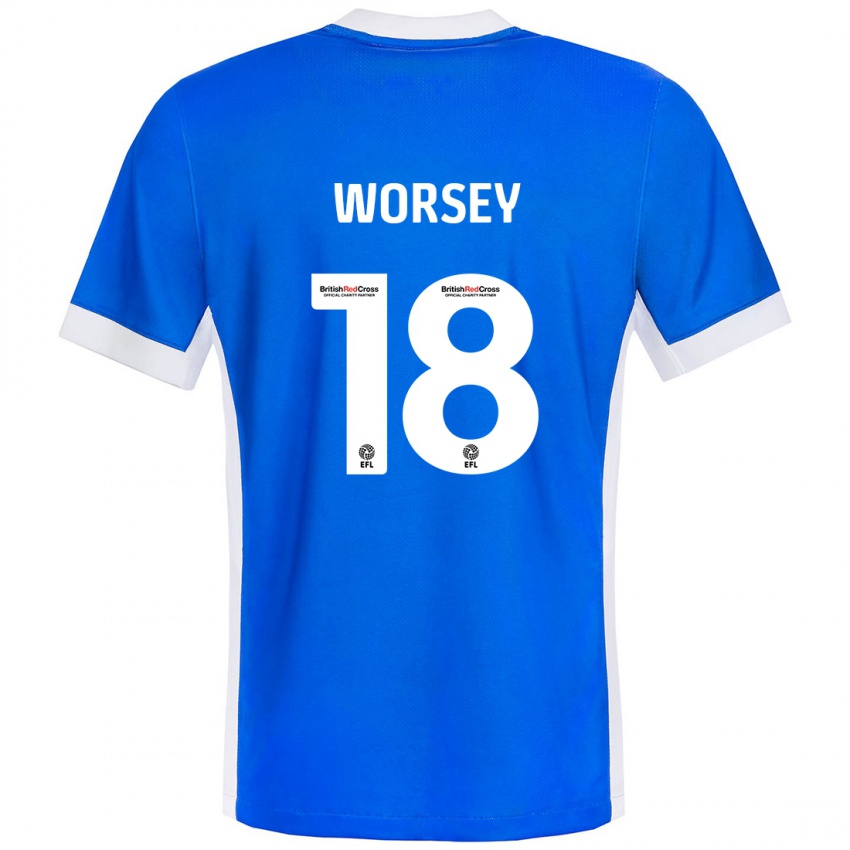 Niño Camiseta Louanne Worsey #18 Azul Blanco 1ª Equipación 2024/25 La Camisa