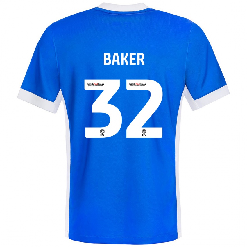 Niño Camiseta Ava Baker #32 Azul Blanco 1ª Equipación 2024/25 La Camisa