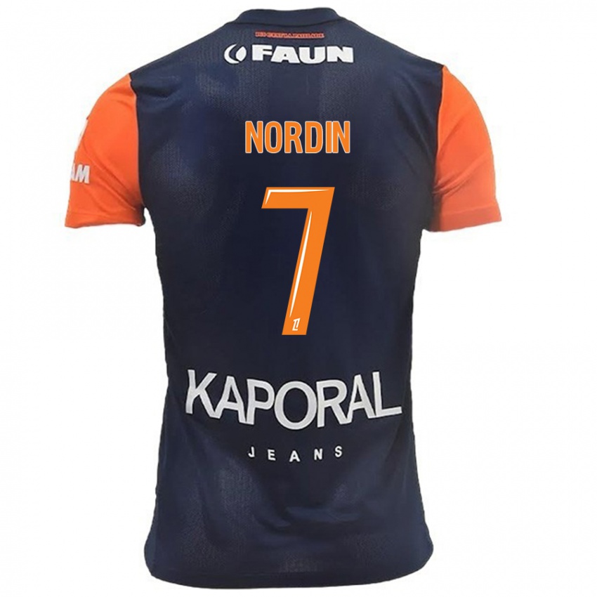 Niño Camiseta Arnaud Nordin #7 Azul Marino Naranja 1ª Equipación 2024/25 La Camisa