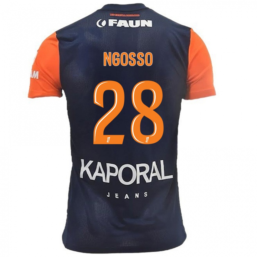 Niño Camiseta Glenn Ngosso #28 Azul Marino Naranja 1ª Equipación 2024/25 La Camisa