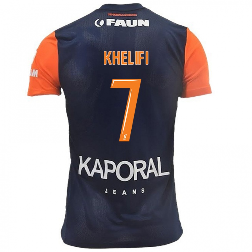 Niño Camiseta Léa Khelifi #7 Azul Marino Naranja 1ª Equipación 2024/25 La Camisa