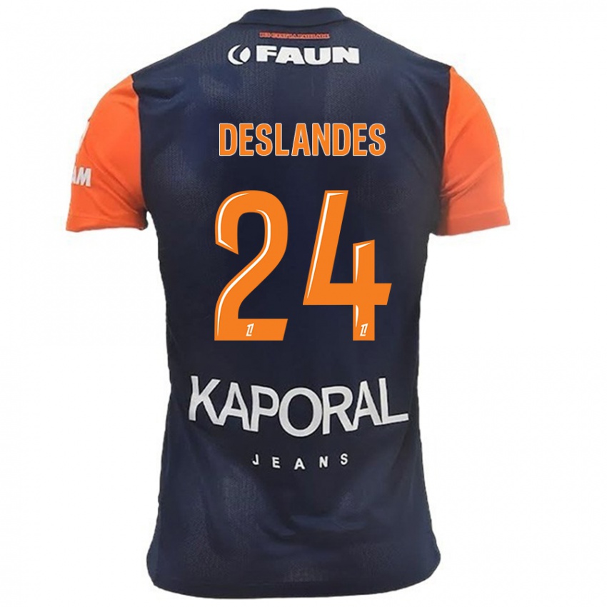 Niño Camiseta Océane Deslandes #24 Azul Marino Naranja 1ª Equipación 2024/25 La Camisa